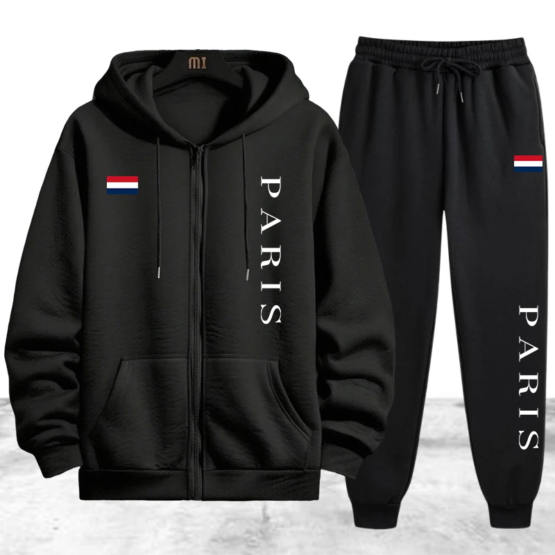 Winter Clothing Uae - Paris Printing Men's Tracksuit Casual Zip