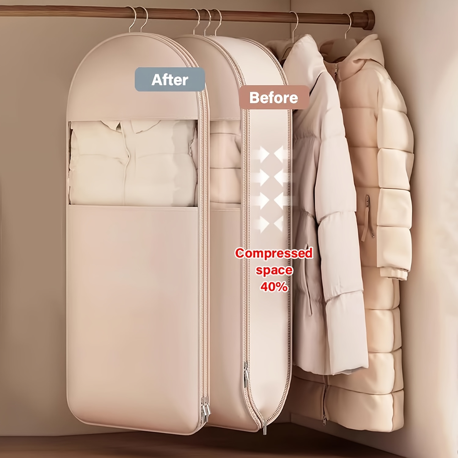 Beige Compression Hanging Bag, - Winter Clothing Organizer recension och pris