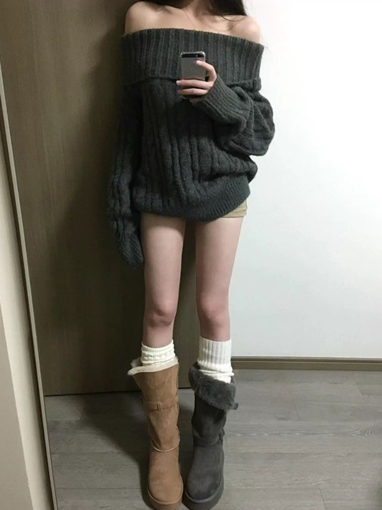 French Design Grey Off Shoulde - Winter Clothing Factory Outlet recension och pris