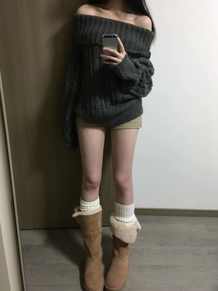 French Design Grey Off Shoulde - Winter Clothing Factory Outlet recension och pris