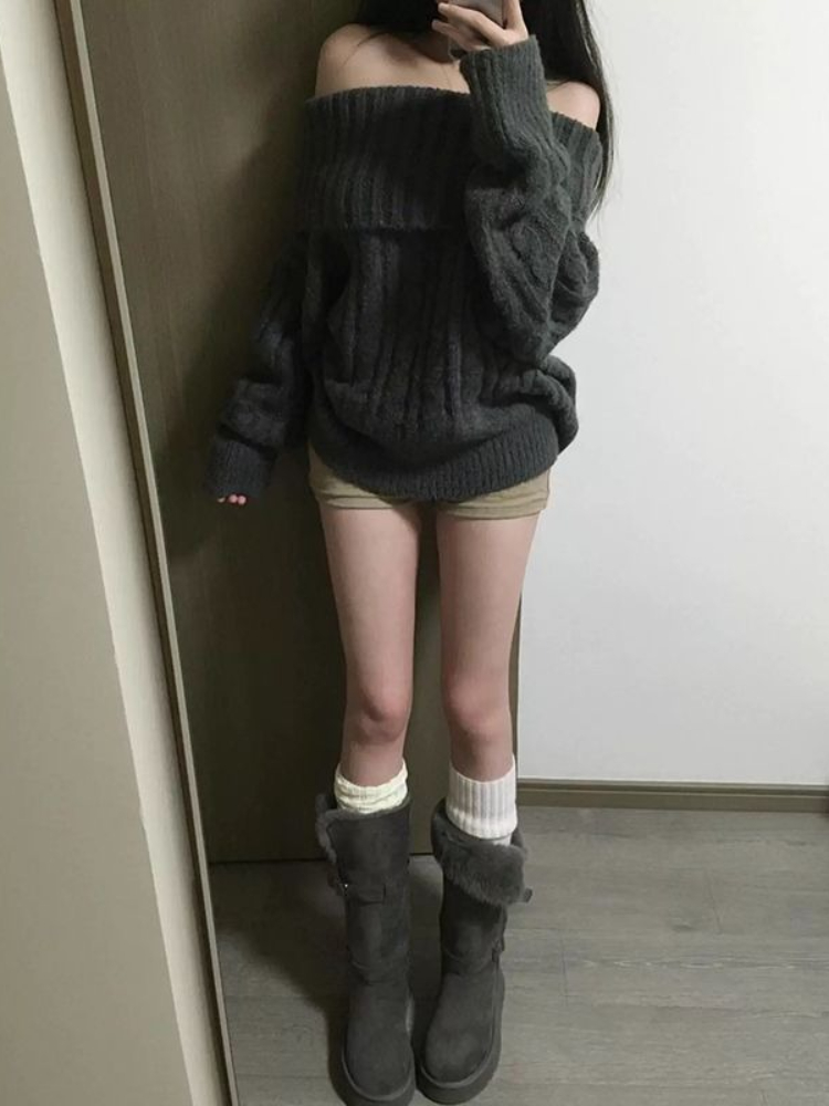 French Design Grey Off Shoulde - Winter Clothing Factory Outlet recension och pris